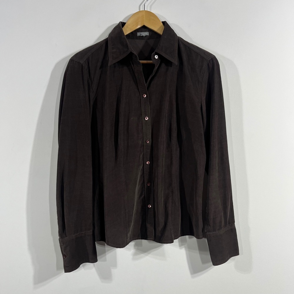 Ann Taylor Y2K Brown Corduroy Button Down Shirt Cotton Womens 10 Grunge Boho 90s